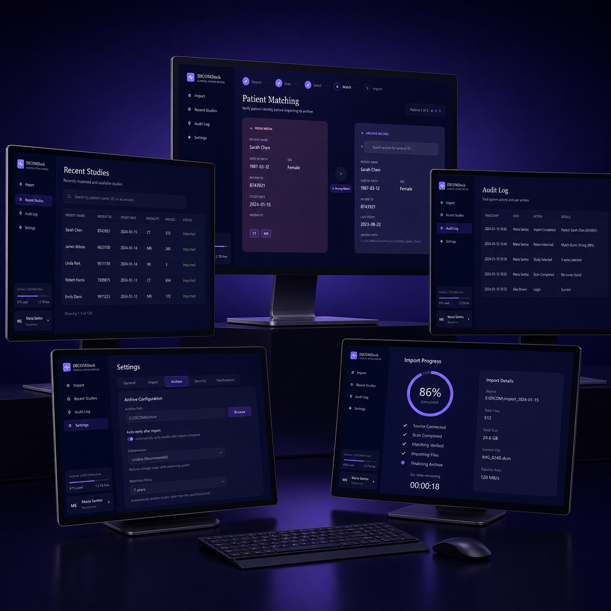 DICOMDock clinic workflow across desktop workstations