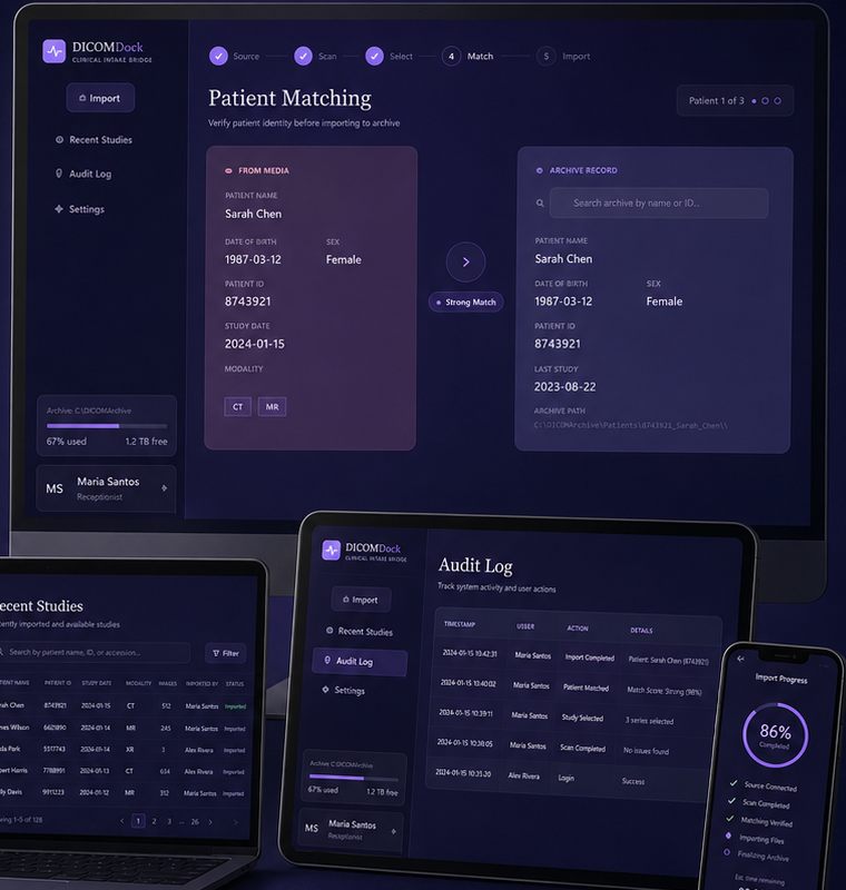 DICOMDock desktop workflow preview